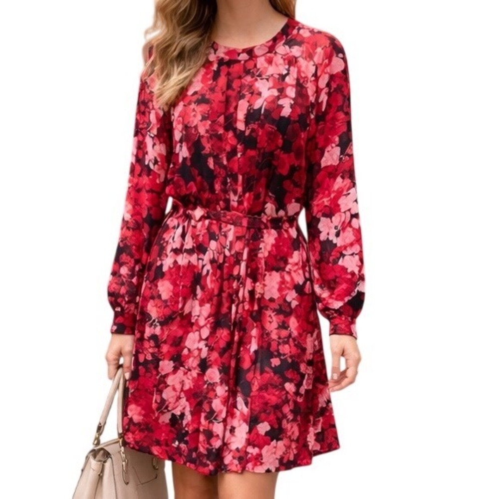 Donna Ricco Women's Floral Pleated Long Sleeve Fit &‎ Flare Midi Dress Size 10